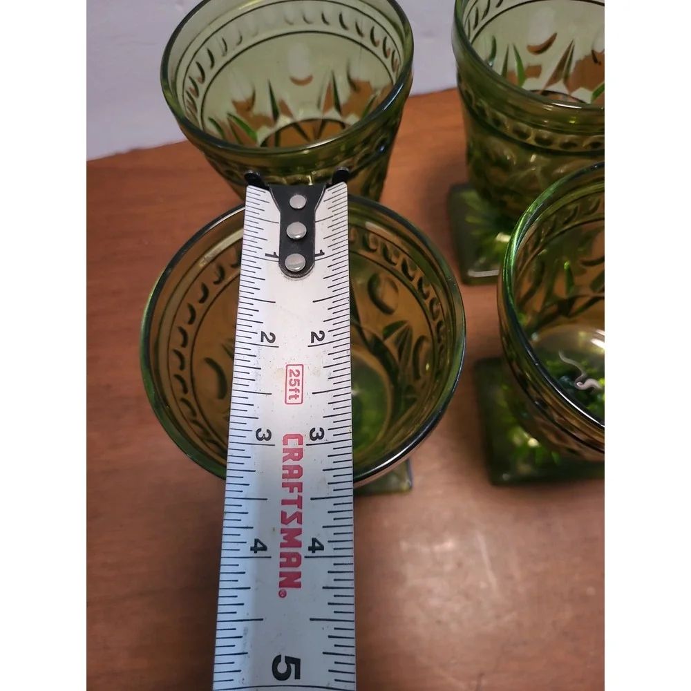 Vintage Indiana Green Colony Park Lane Glass Square Bottom Goblet Set Of 4